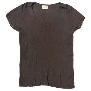Vintage Ellen Tracy Women Brown Crew Neck Short Sleeve Shirt Size Medium